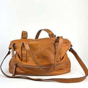 B. Makowsky Brown Leather Satchel with Leopard Print Lining